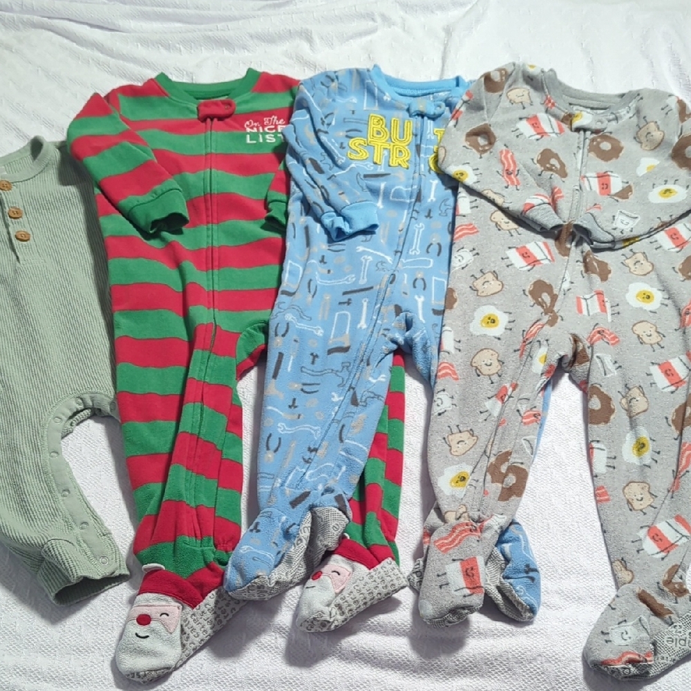 Cozy Kids One Piece Pajama Set - Green, Red, Blue, Gray
